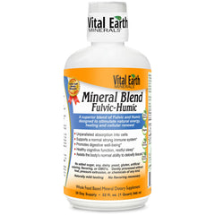 Vital Earth Minerals fulvic humic mineral blend liquid bottle showing minerals for daily energy