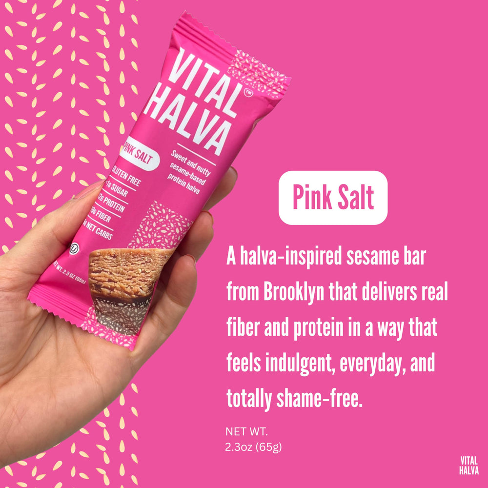 Vital Halva nutrition facts label highlighting low sugar and high protein