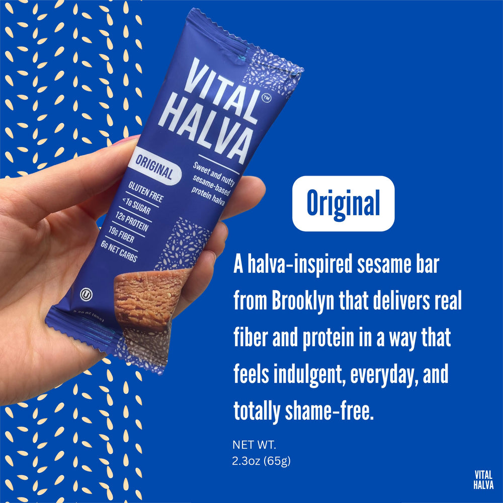 Vital Halva ingredients featuring sesame and almonds, fresh and wholesome.