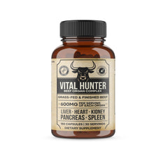 Vital Hunter beef organs bottle showing a five-organ blend for daily wellness.