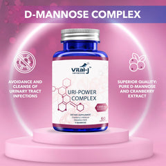 Vital-J Empowering urinary health capsules closeup highlighting natural ingredients for daily support.