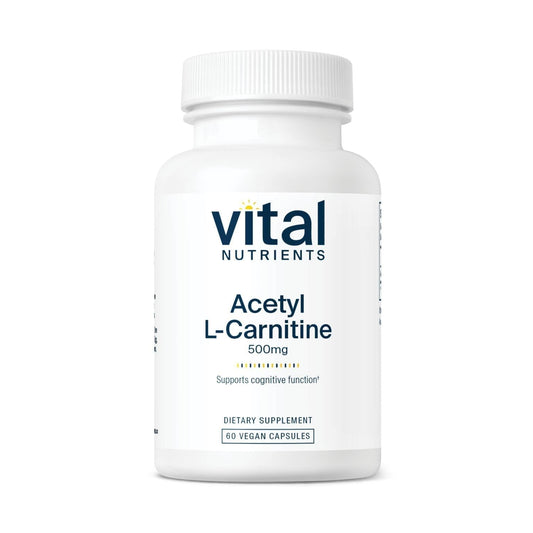 Vital Nutrients Acetyl L-Carnitine 500mg capsules in bottle support cognitive function