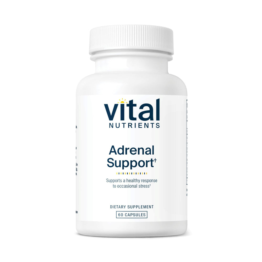 Vital Nutrients Adrenal Support bottle on a clean surface for stress resilience.