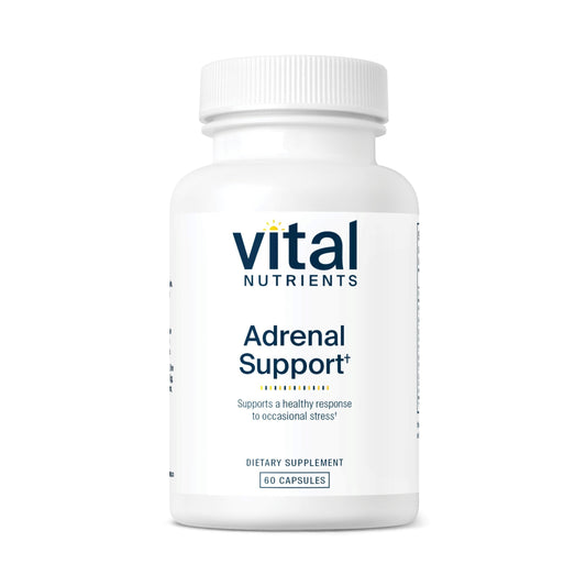 Vital Nutrients Adrenal Support bottle on a clean surface for stress resilience.