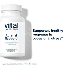 Vital Nutrients Adrenal Support label close-up showing gluten-free, non-GMO formula.