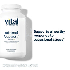Vital Nutrients Adrenal Support label showcases clean-label, non-GMO formulation.