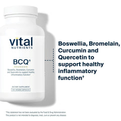 Vital Nutrients BCQ ingredients chart featuring bromelain, curcumin, boswellia, quercetin.