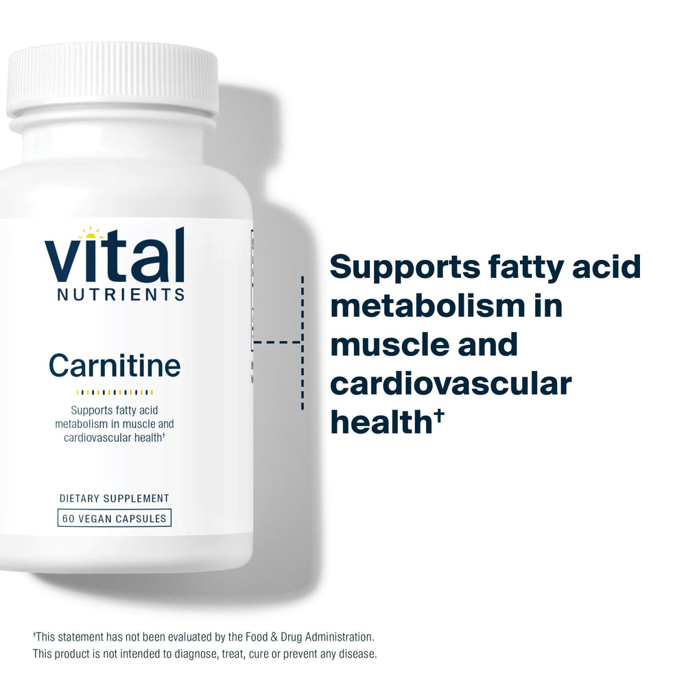 Capsules close-up of Vital Nutrients Carnitine 500mg