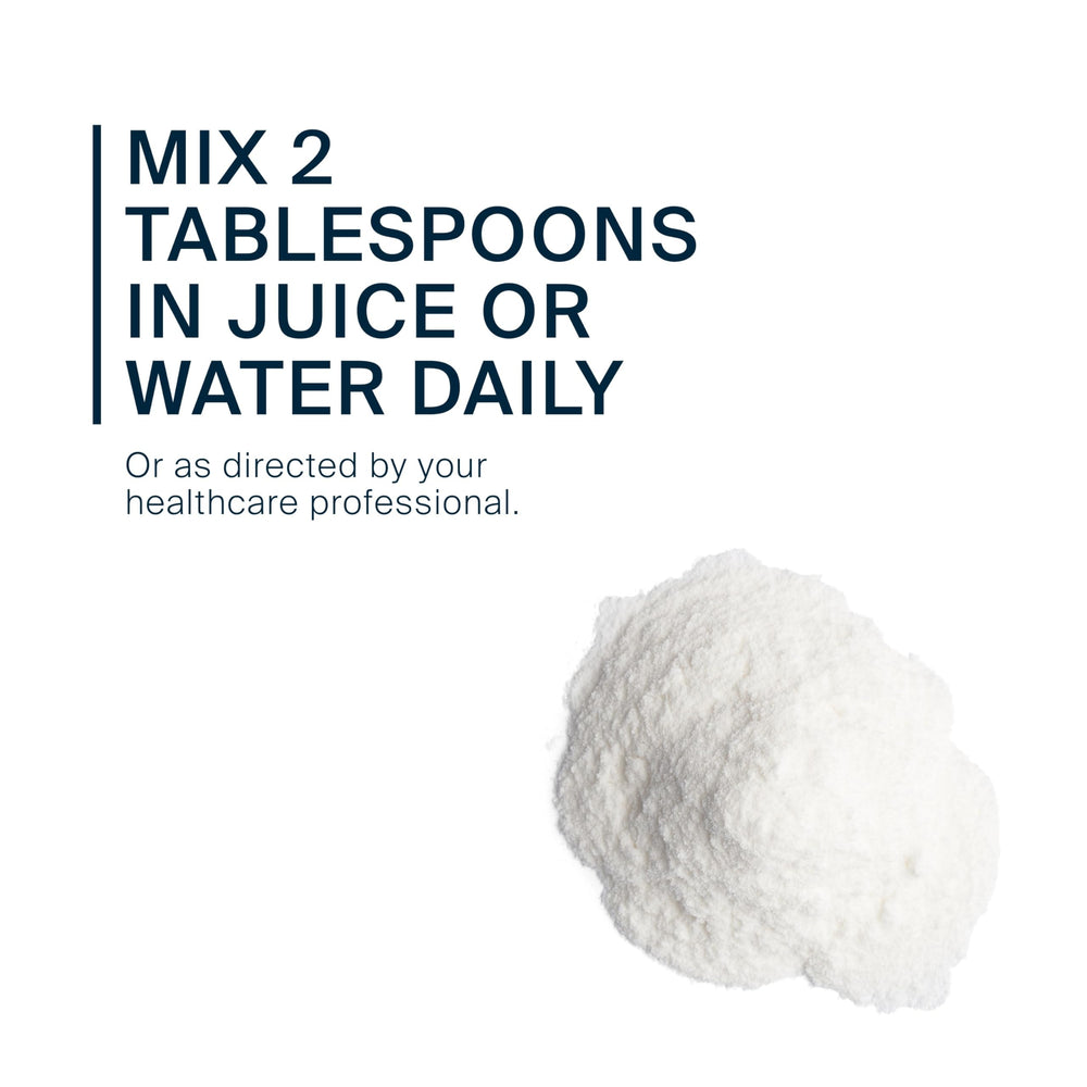 Vital Nutrients cellulose fiber powder pouring into liquid for easy mixing.