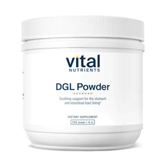 Vital Nutrients DGL Powder bottle with vegan licorice root formula for digestive support.