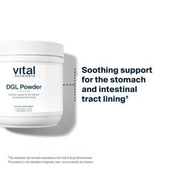 Secure packaging of Vital Nutrients DGL Powder helps preserve freshness and integrity.