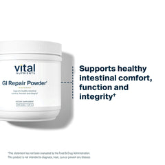 Vital Nutrients GI Repair Powder packaging layout emphasizing gluten-free and non-GMO features.