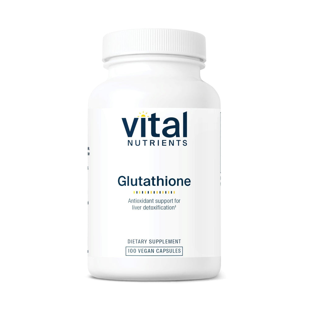 Vital Nutrients Glutathione 400mg bottle highlights antioxidant support for daily wellness.