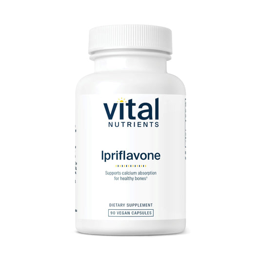 Vital Nutrients Ipriflavone 600mg bottle with vegan formula supports calcium absorption
