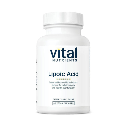 Vital Nutrients Lipoic Acid 300mg capsules for energy and antioxidant support.