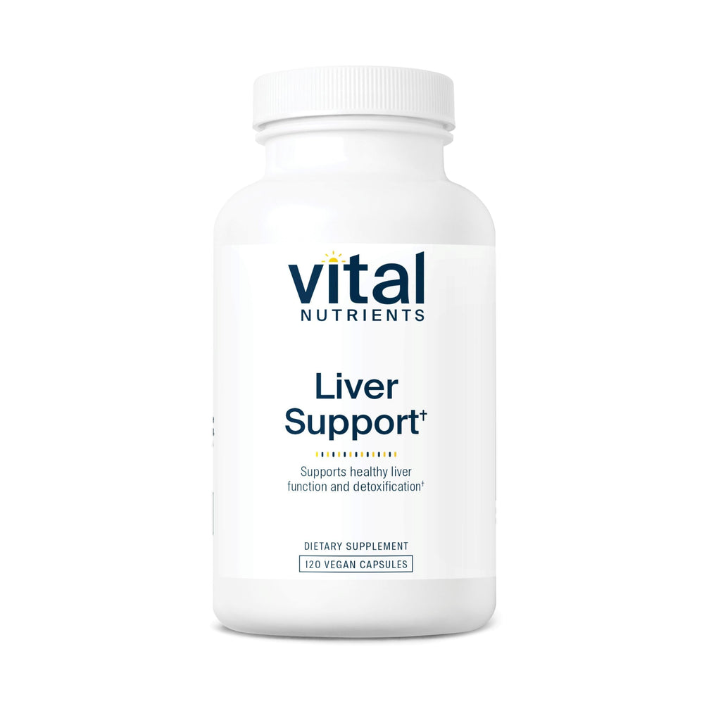Vital Nutrients Liver Support bottle front view, showing vegan capsules for daily liver health.