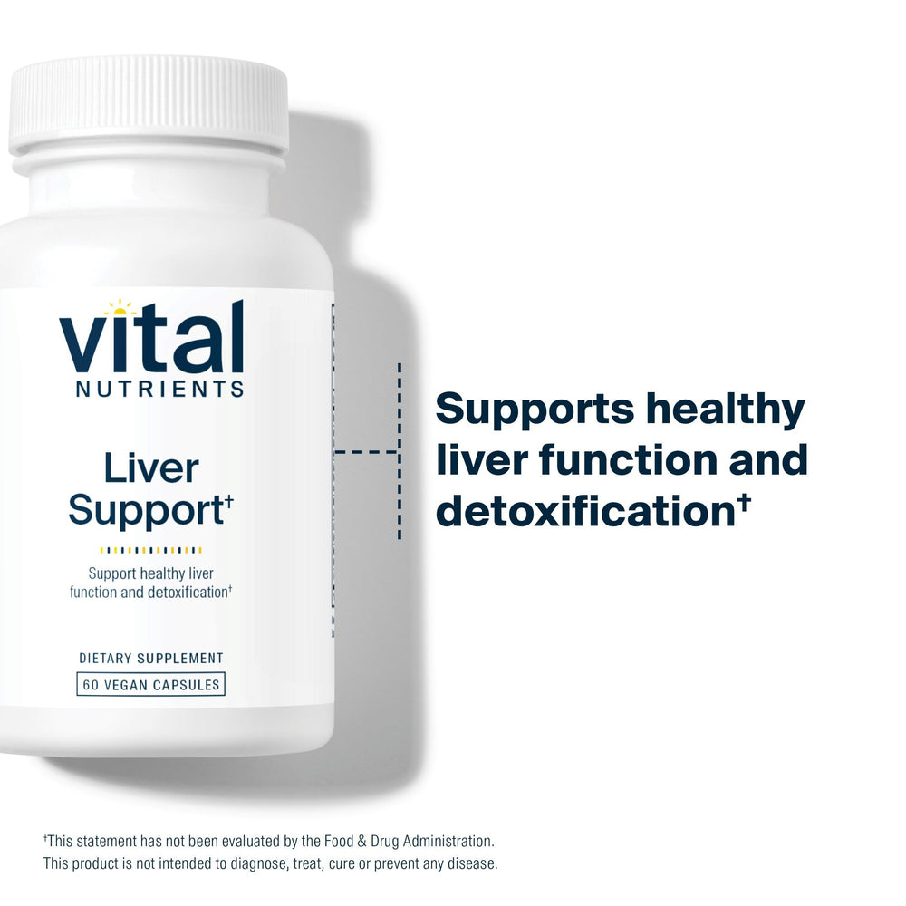 Vital Nutrients Liver Support label close-up highlighting ingredients.