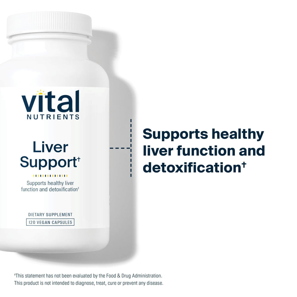 Vital Nutrients Liver Support label front showing gluten, dairy, and soy free formula.