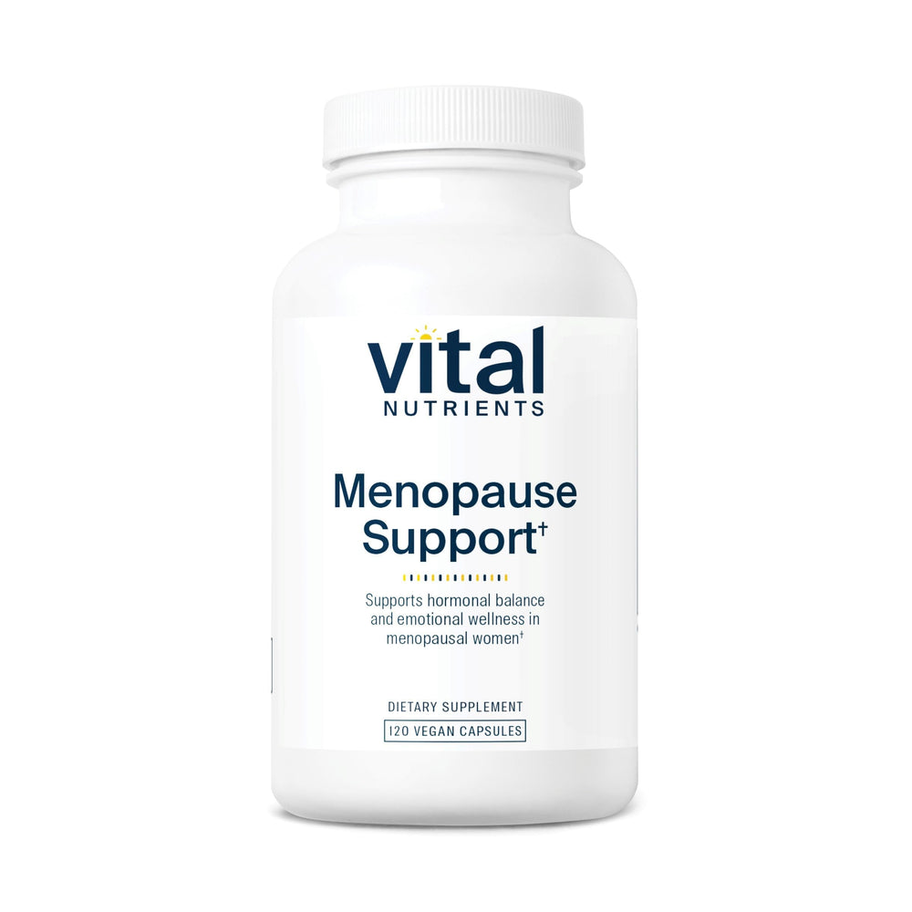Vital Nutrients Menopause Support bottle with capsules promotes hormone balance