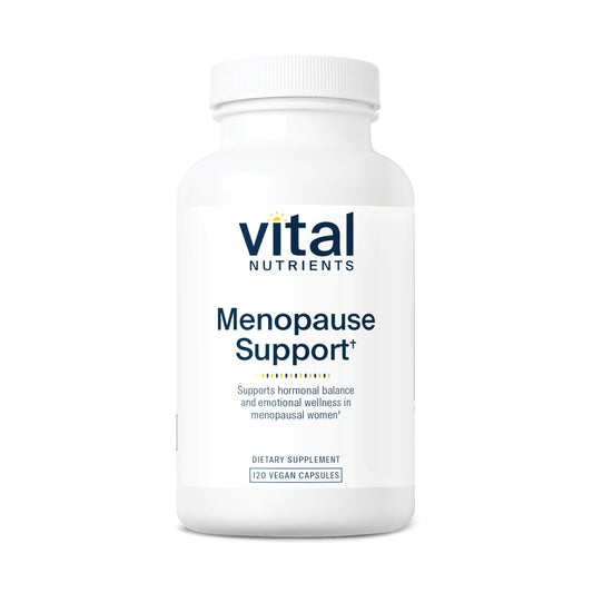 Vital Nutrients Menopause Support bottle with capsules promotes hormone balance