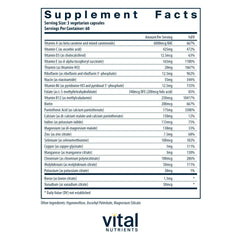 Vital Nutrients Multi-Nutrients 2 capsules closeup highlighting small vegetarian capsules