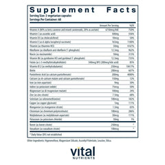 Vital Nutrients Multi-Nutrients label highlighting iron and iodine for balanced nutrition
