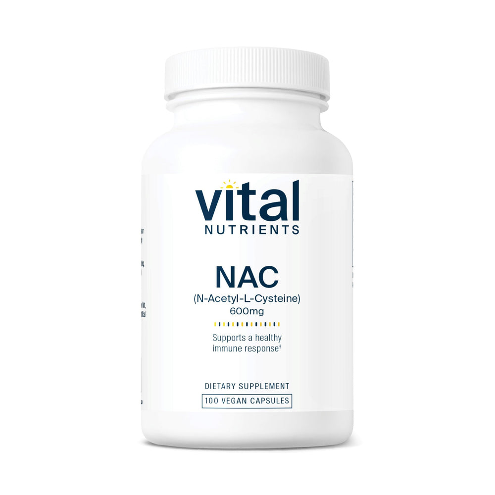 Vital Nutrients NAC 600mg bottle label close-up highlighting vegan formula