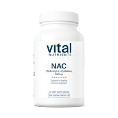 Vital Nutrients NAC 600mg bottle label close-up highlighting vegan formula