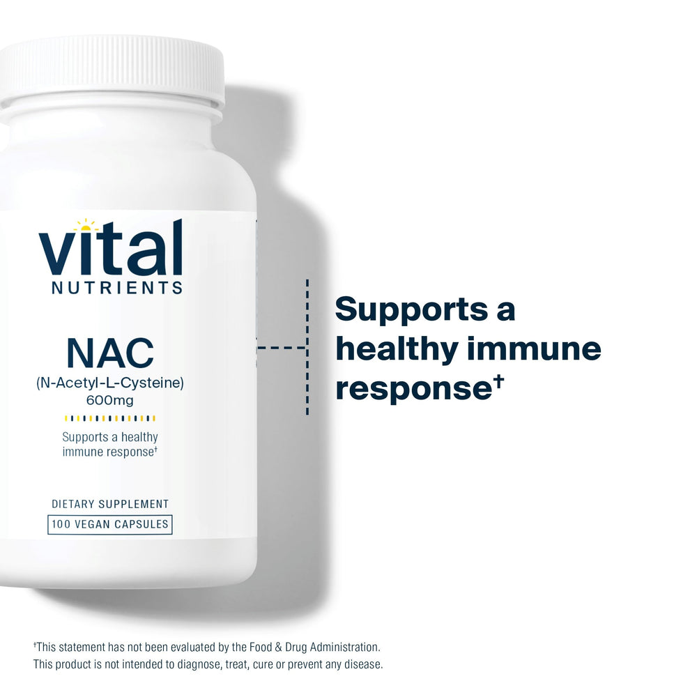 Vital Nutrients NAC product page display with 100 capsules and vegan claim