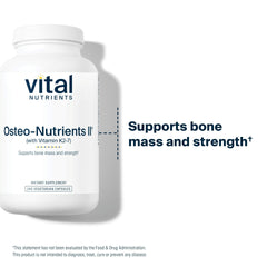 Vital Nutrients Osteo-Nutrients II packaging box emphasizes vegan, hypoallergenic formula.
