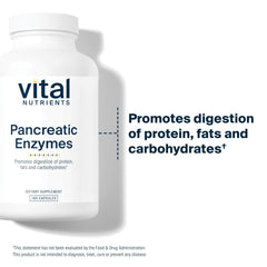 Label and purity seal of Vital Nutrients Pancreatic Enzymes for transparent quality assurance.