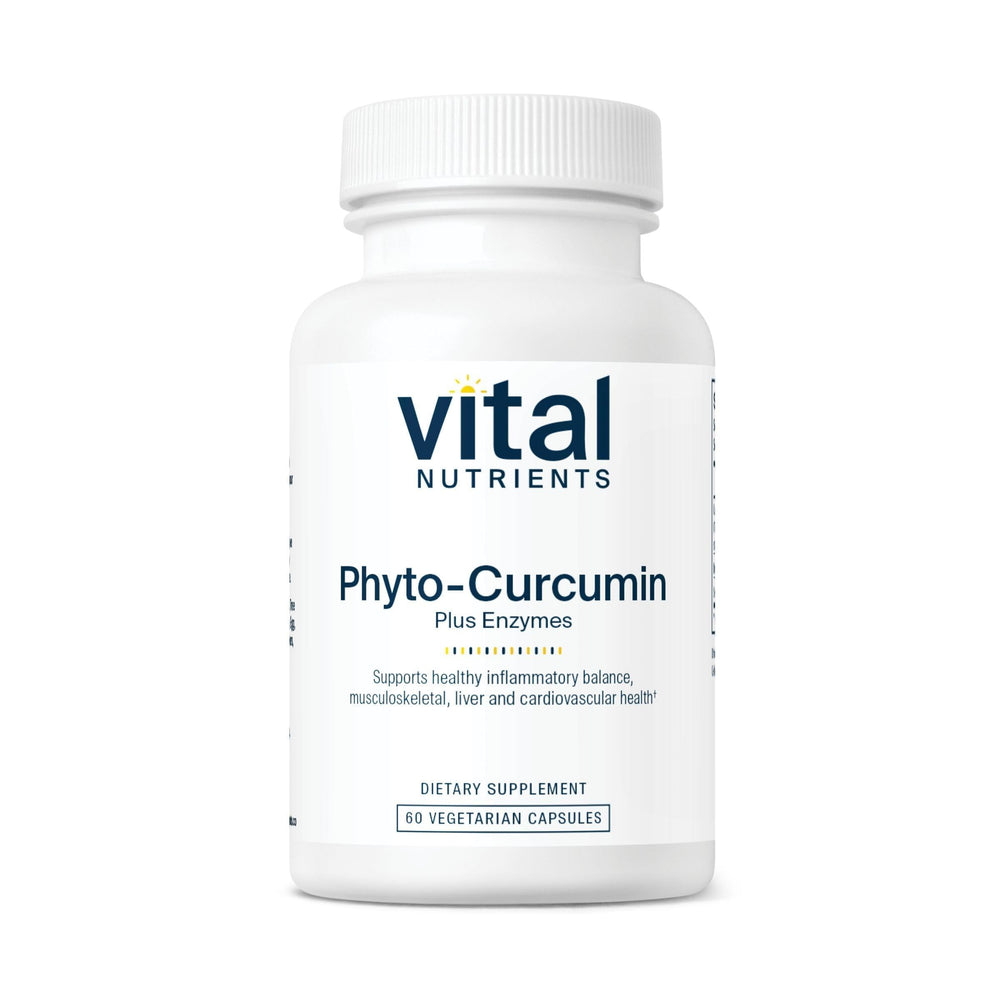 Vital Nutrients Phyto-Curcumin Plus Enzymes bottle front with a clean label for everyday wellness support.