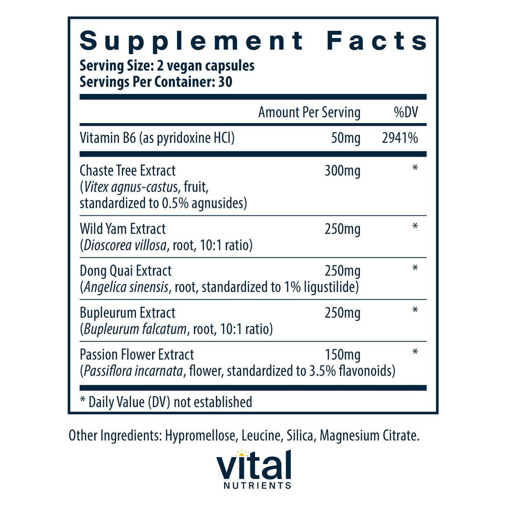 PMS Support capsules from Vital Nutrients ready for daily use supporting balance