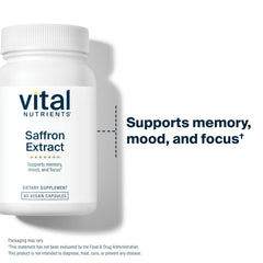 Vital Nutrients saffron extract pill-dispense illustrates portable on-the-go use