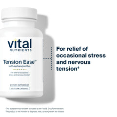 Tension Ease bottle label back highlights vegan and non-GMO qualities