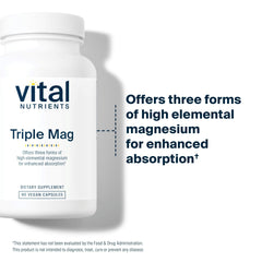 Vital Nutrients Triple Magnesium label close-up shows non-GMO vegan clean-label features
