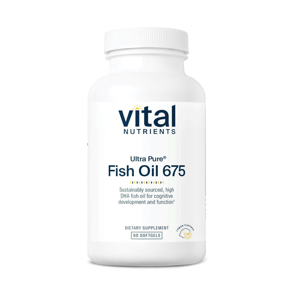 Vital Nutrients Ultra Pure Fish Oil 675 bottle showing high-DHA omega-3 content for cognitive support