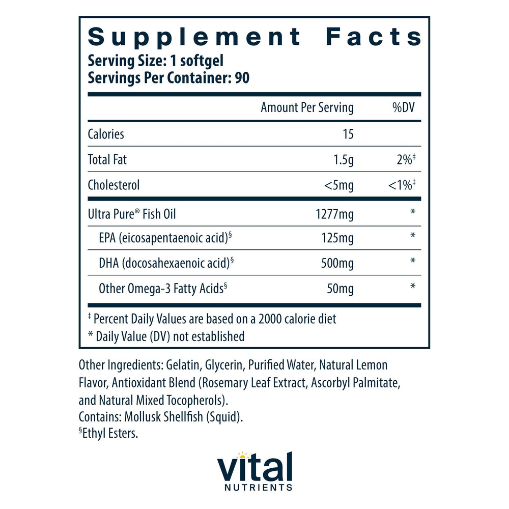 Vital Nutrients Ultra Pure Fish Oil 675 pour demonstrating smooth mix with lemon flavor