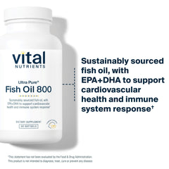 Vital Nutrients Ultra Pure Fish Oil 800 bottle pour demonstrates convenient daily omega-3 intake.