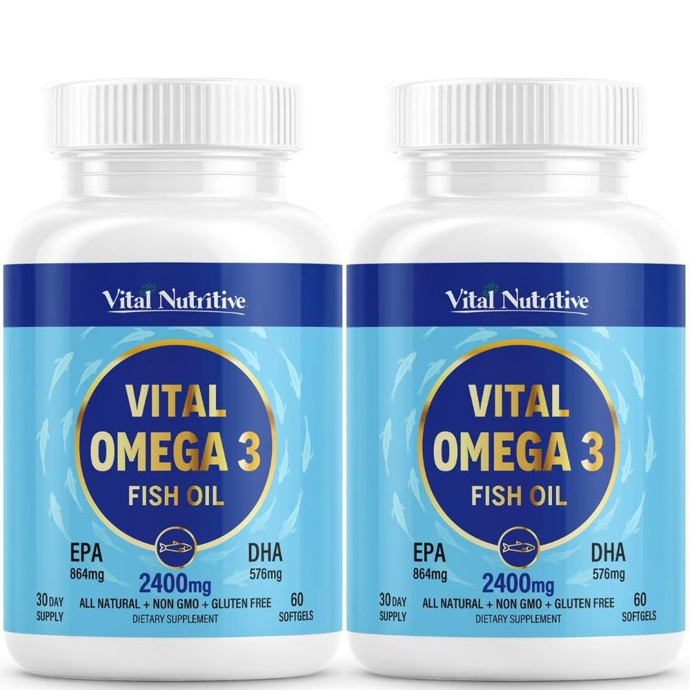 Vital Nutritive Omega-3 lemon softgel bottle for daily brain and heart support.