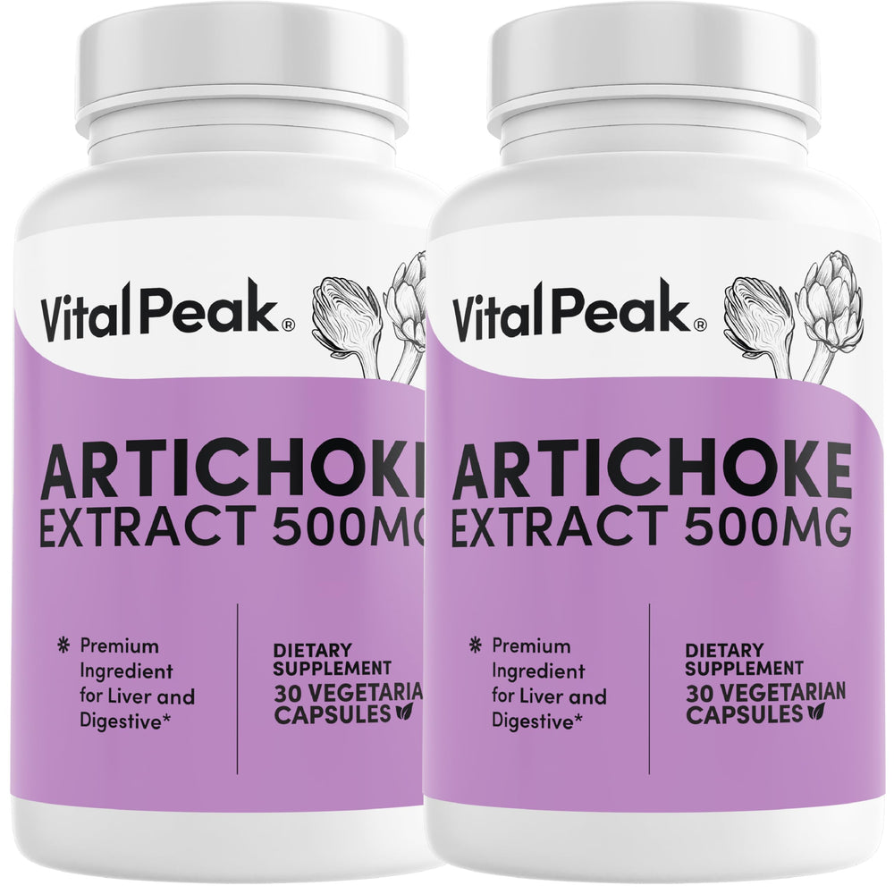 Vital Peak Artichoke 500mg capsule bottle for daily liver and digestion support.