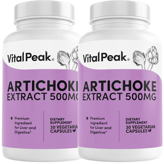 Vital Peak Artichoke 500mg capsule bottle for daily liver and digestion support.