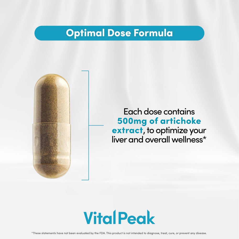 Vital Peak artichoke digestive support close-up highlighting bile production concept.