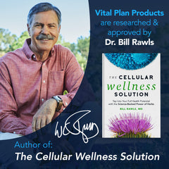 Vital Plan Gut Balance with slippery elm bark visual for soothing intestinal lining.