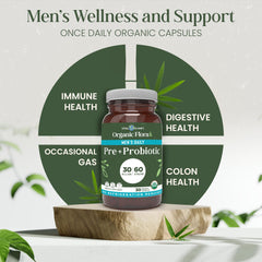 Vital Planet Organic Flora Probiotics for Men capsule with organic mushroom blend for daily wellness