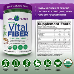 Vital Planet Vital Fiber powder scoop illustrating easy daily dosage for consistent fiber intake.