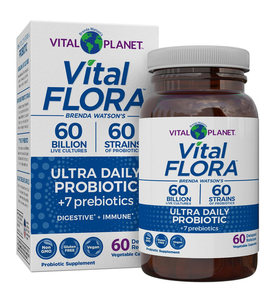 Vital Planet Vital Flora Ultra Daily Probiotic bottle may support gut balance.