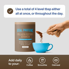 Vital Proteins Collagen Peptides Advanced chocolate dissolves hot or cold liquids quickly for versatile use