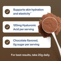 Vital Proteins Collagen Peptides Advanced chocolate label-info highlights hyaluronic acid hydration support