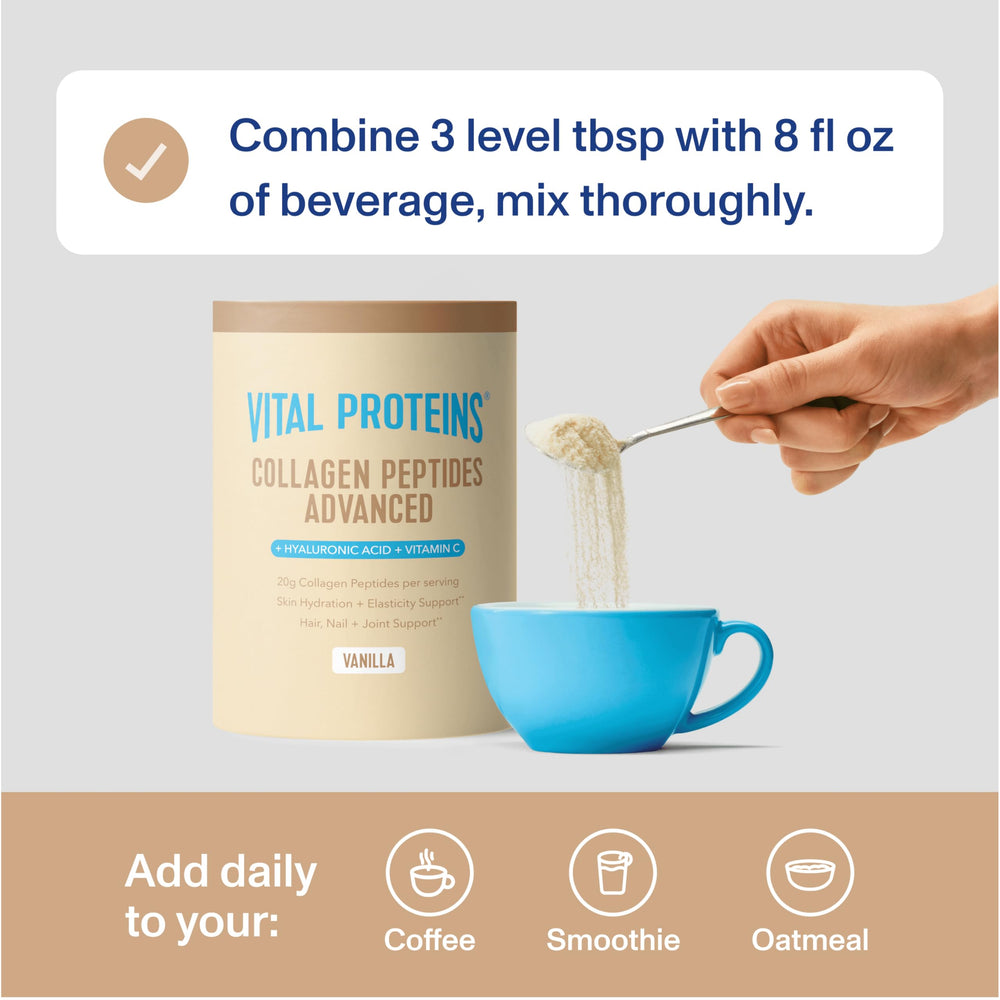 Vital Proteins vanilla powder blends easily in hot beverages for a creamy daily ritual.